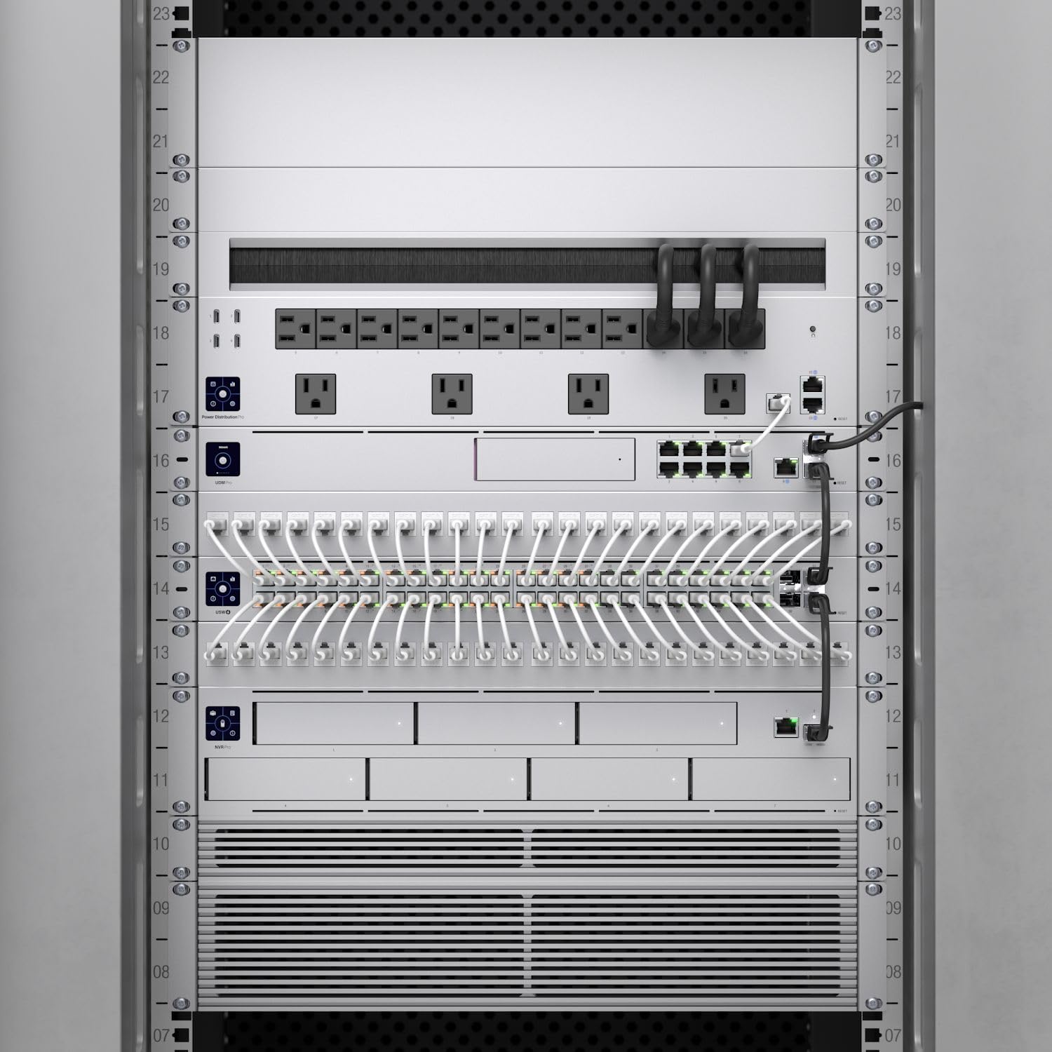Network rack with switches and cabling